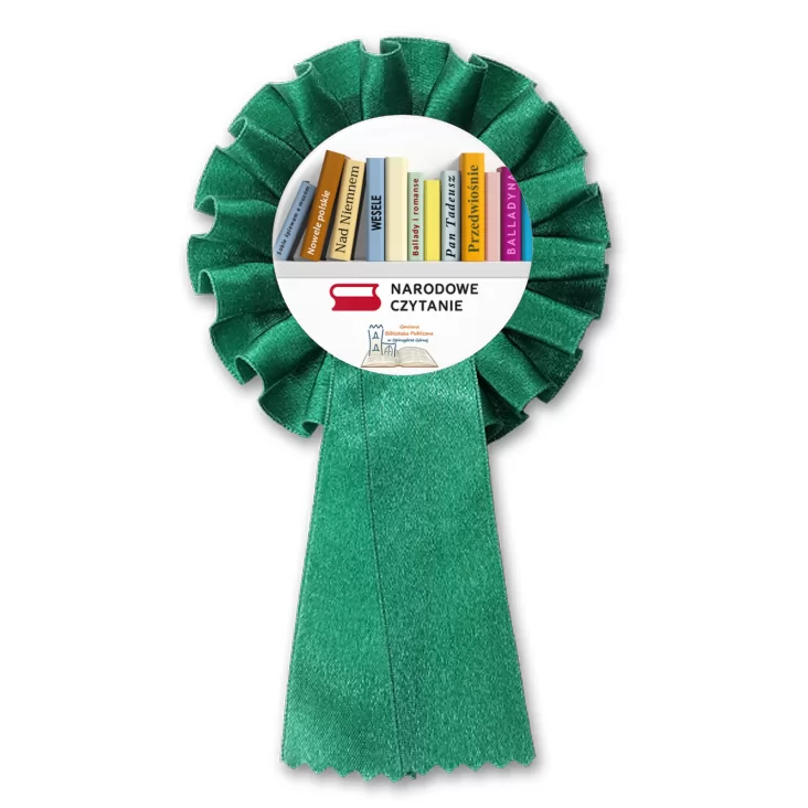 przypinka kotylion Narodowe Czytanie 2025 Biblioteka w Opinogórze