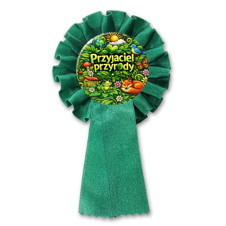przypinka kotylion Przyjaciel przyrody na kolorowym tle