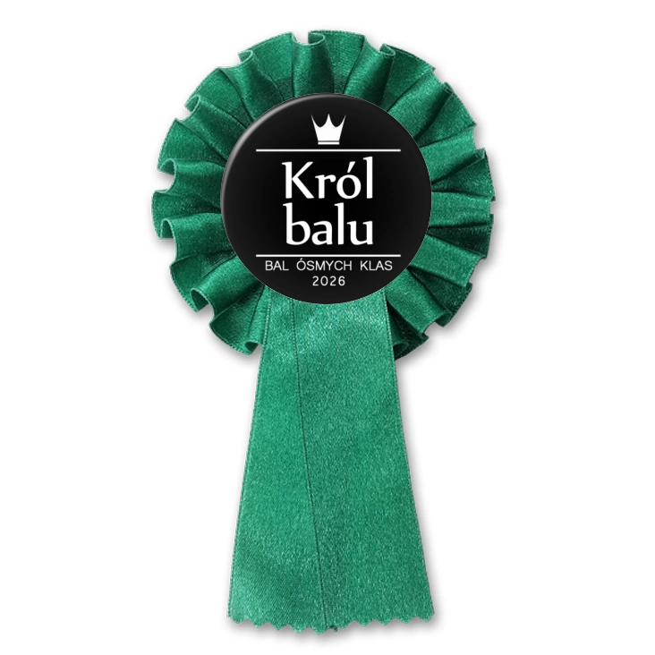 przypinka kotylion Bal Ósmych Klas z koroną król balu