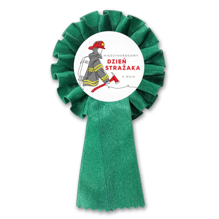 przypinka kotylion Dzień Strażaka 4 maja na białym tle