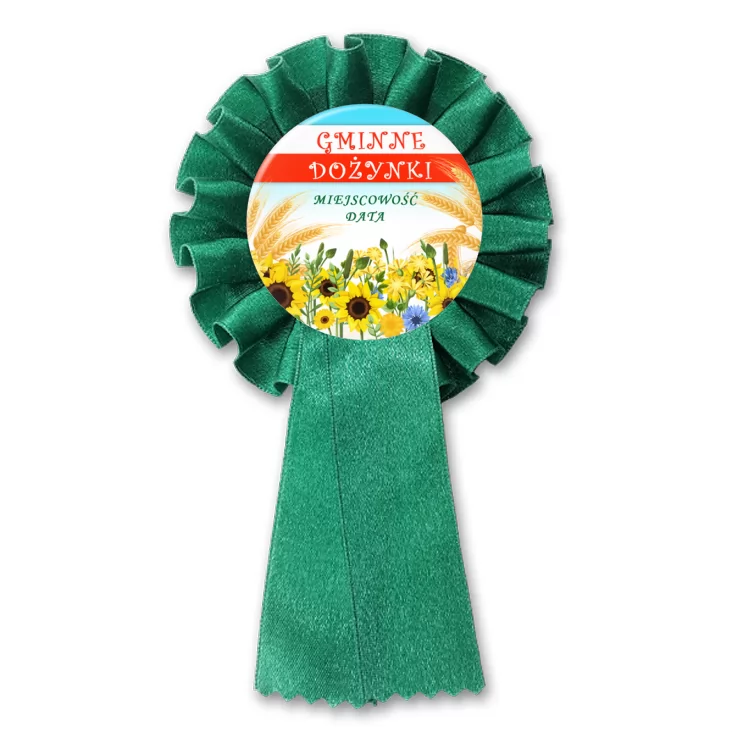 przypinka kotylion Gminne dożynki w słonecznikach i chabrach