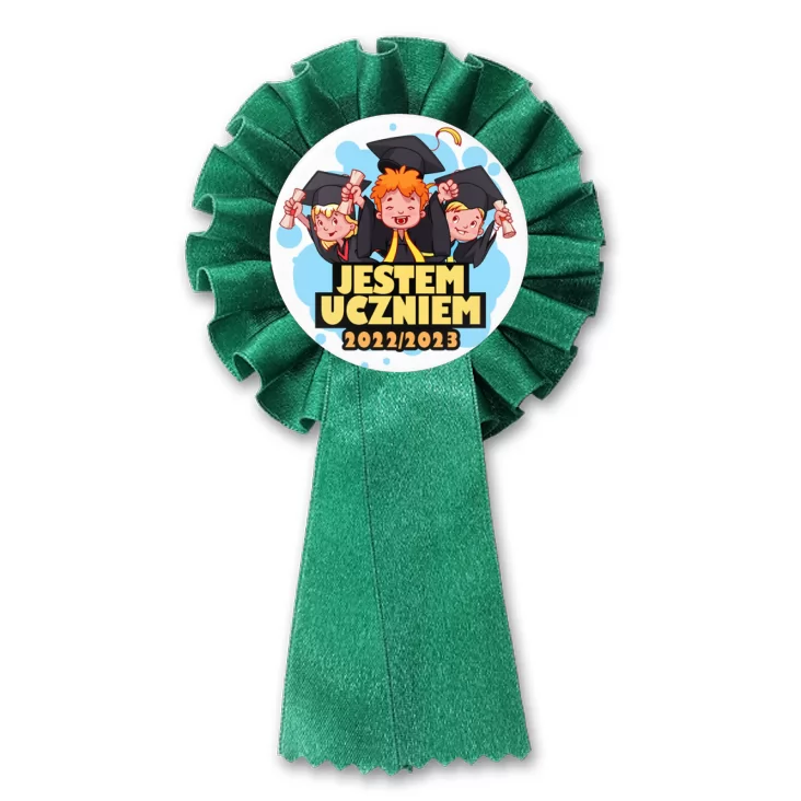 przypinka kotylion Jestem Uczniem trójka z biretami