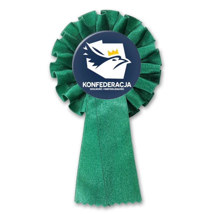 przypinka kotylion Konfederacja logo w inwersji