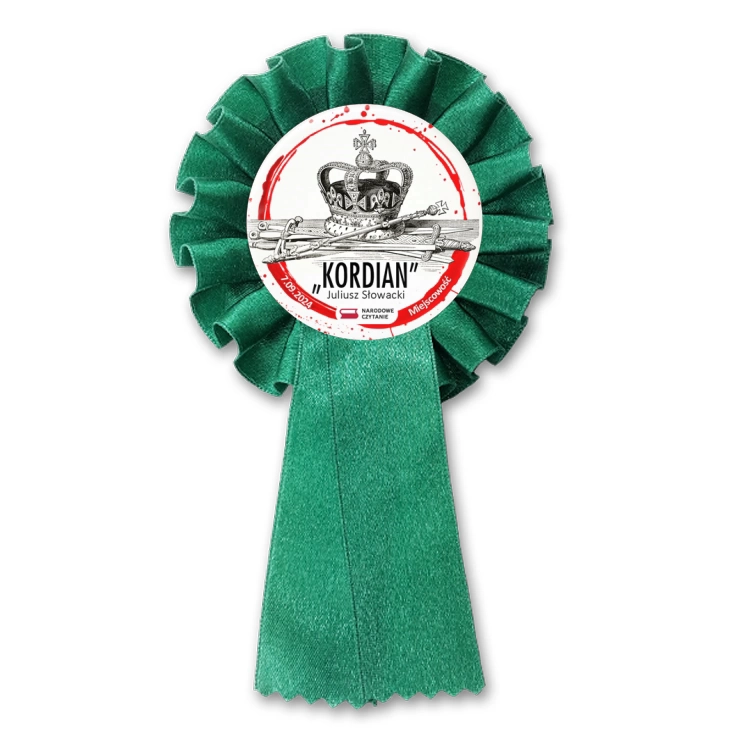 przypinka kotylion Narodowe Czytanie Kordian korona cara