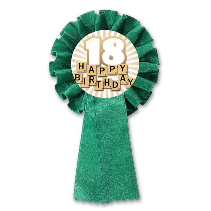 przypinka kotylion Osiemnastka Happy Birthday scrabble