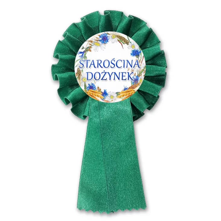 przypinka kotylion Starościna dożynek wieniec z chabrami