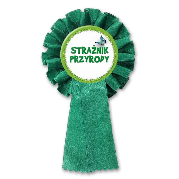 przypinka kotylion Strażnik Przyrody trawa z motylem