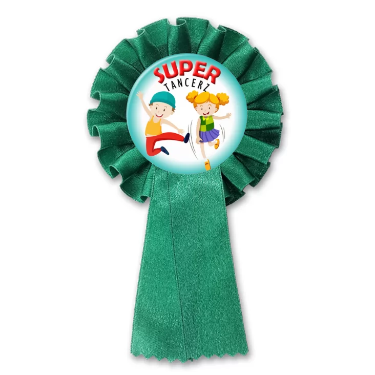 przypinka kotylion Super tancerz na turkusowym tle