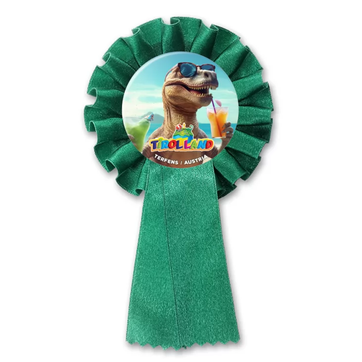 przypinka kotylion Tyranozaur na wakacjach w Tirolland