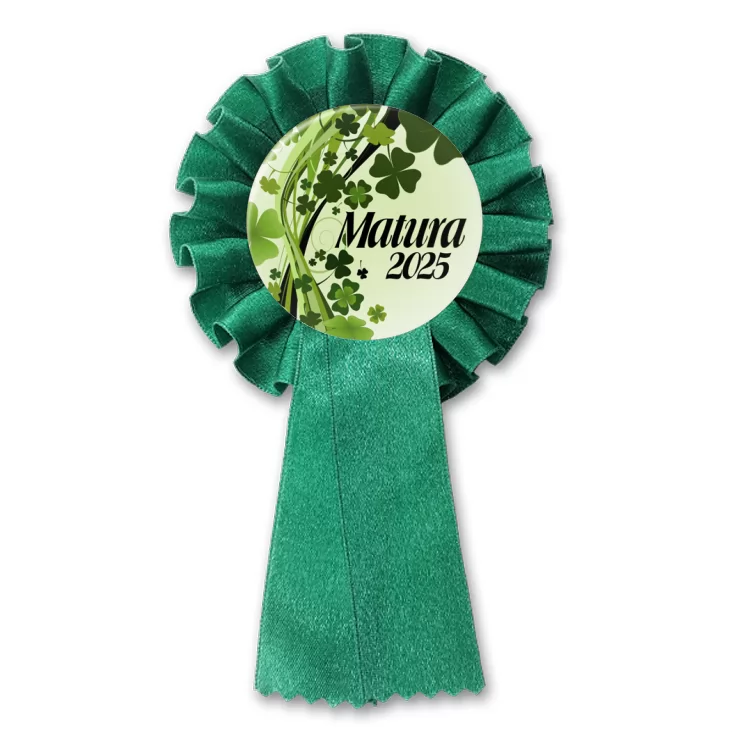 przypinka kotylion Matura z bukietem koniczyny