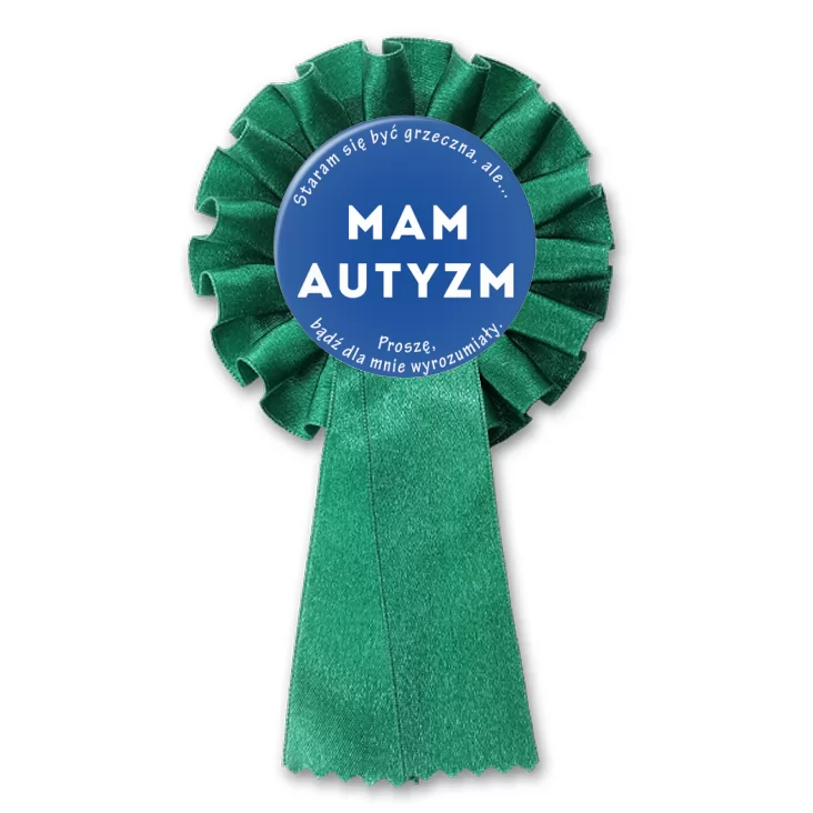 przypinka kotylion Mam autyzm. Staram się być grzeczna.