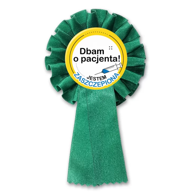 przypinka kotylion Dbam o pacjenta. Jestem zaszczepiona!