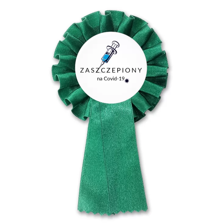 przypinka kotylion Zaszczepiony na Covid-19