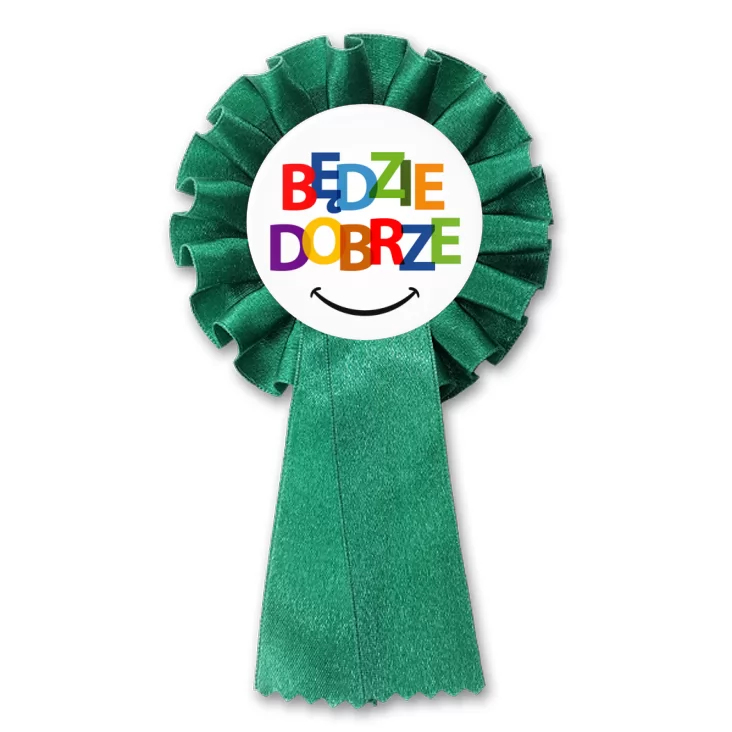 przypinka kotylion Kolorowy napis Będzie dobrze