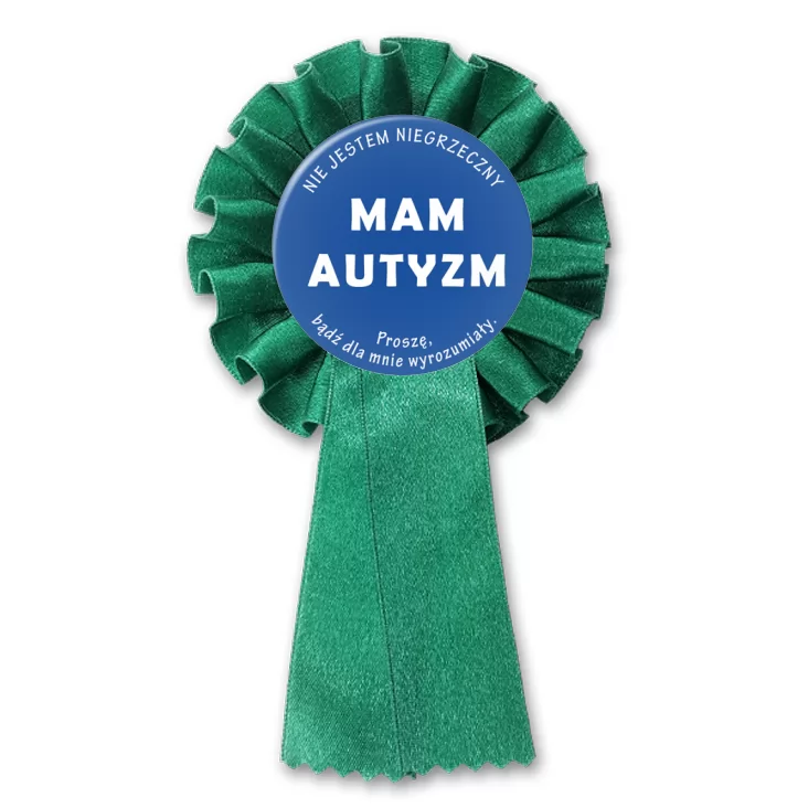 przypinka kotylion Mam autyzm. Nie jestem nigrzeczny.