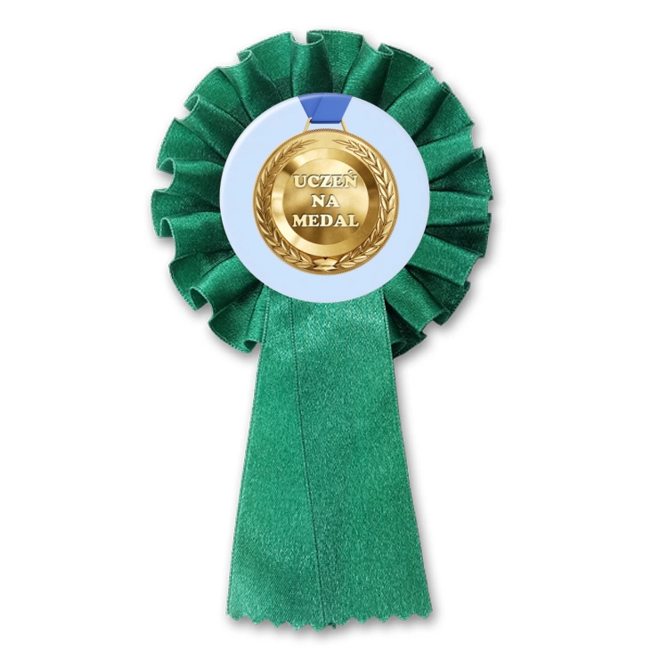 przypinka kotylion Uczeń na medal na niebieskim tle