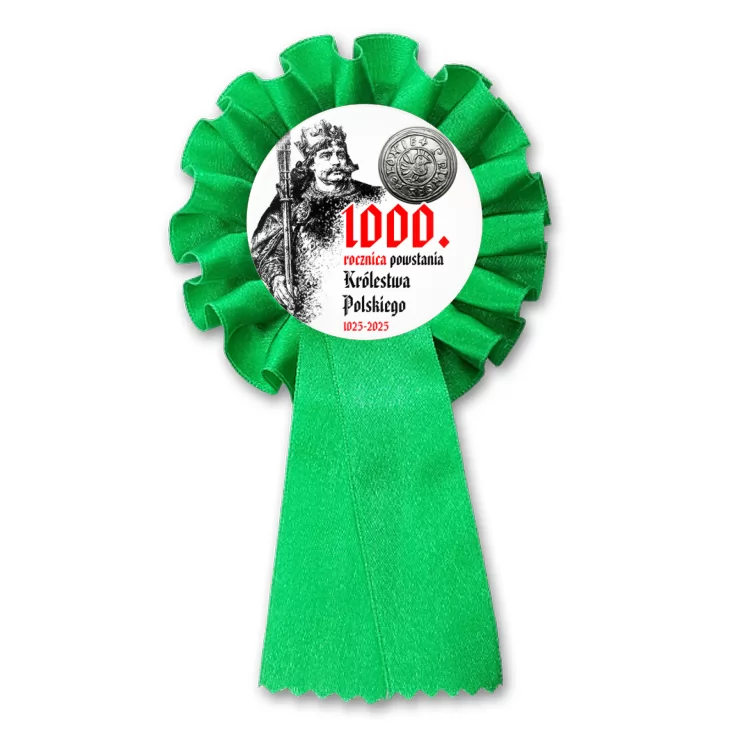 przypinka kotylion 1000 rocznica Królestwa Polskiego z denarem