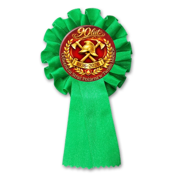 przypinka kotylion 90 lat Ochotnicza Straż Pożarna w Twoim Mieście