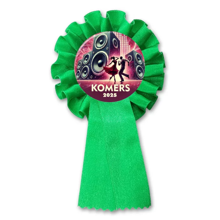 przypinka kotylion Bal Ósmych Klas malinowy z głośnikami