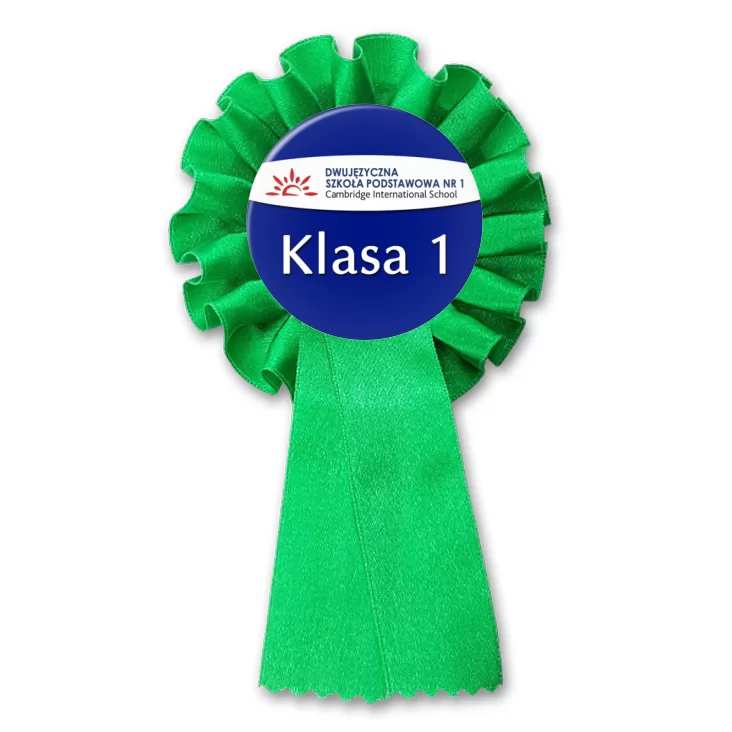 przypinka kotylion Dwujęzyczna Szkoła Ponstawowa nr 1 - klasa 1