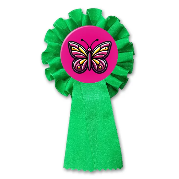 przypinka kotylion Kolorowy motyl na magentowym tle