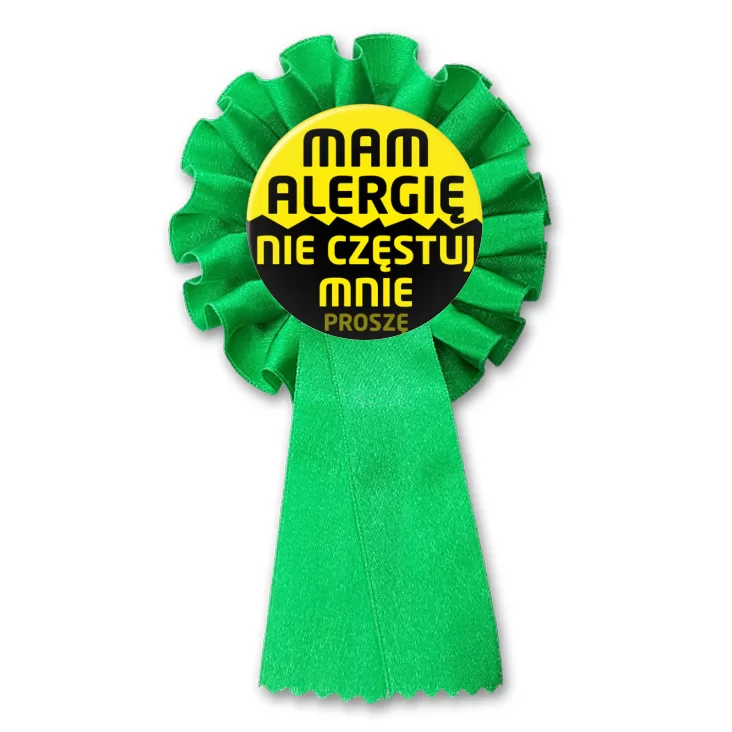 przypinka kotylion Mam alergię nie częstuj mnie proszę