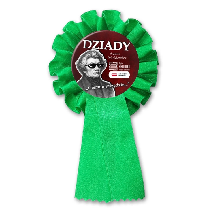 przypinka kotylion Narodowe Czytanie Bibliotek Publiczna w Sosnowcu