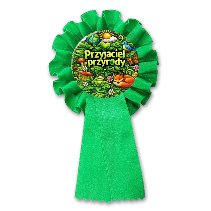 przypinka kotylion Przyjaciel przyrody na kolorowym tle
