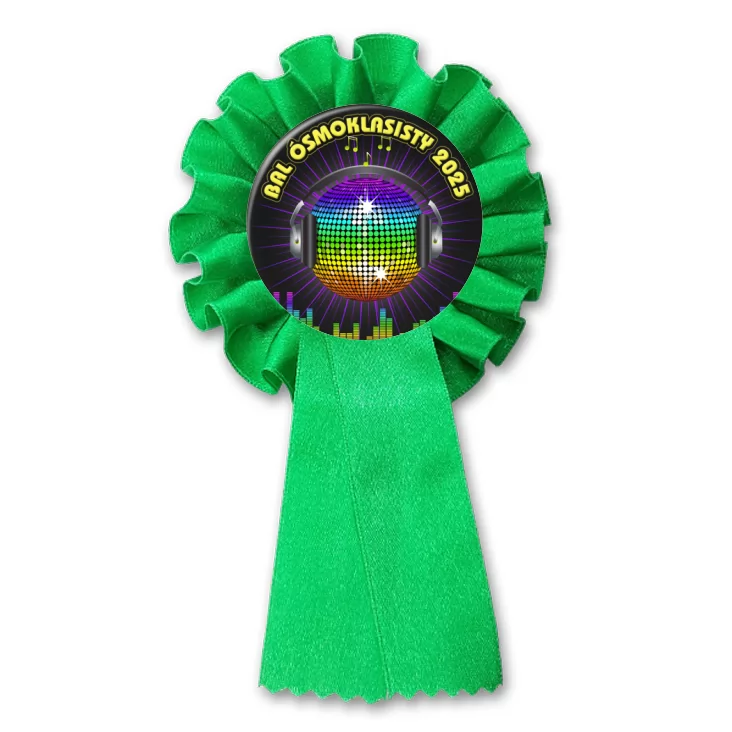 przypinka kotylion Bal Ósmoklasisty z kulą disco i słuchawkami