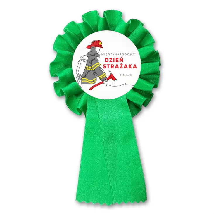 przypinka kotylion Dzień Strażaka 4 maja na białym tle