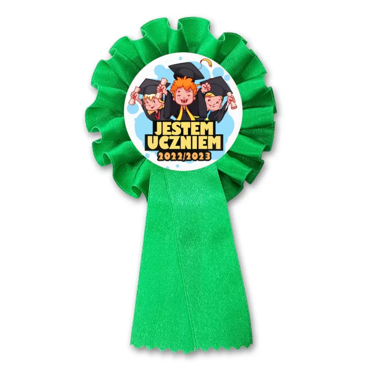 przypinka kotylion Jestem Uczniem trójka z biretami