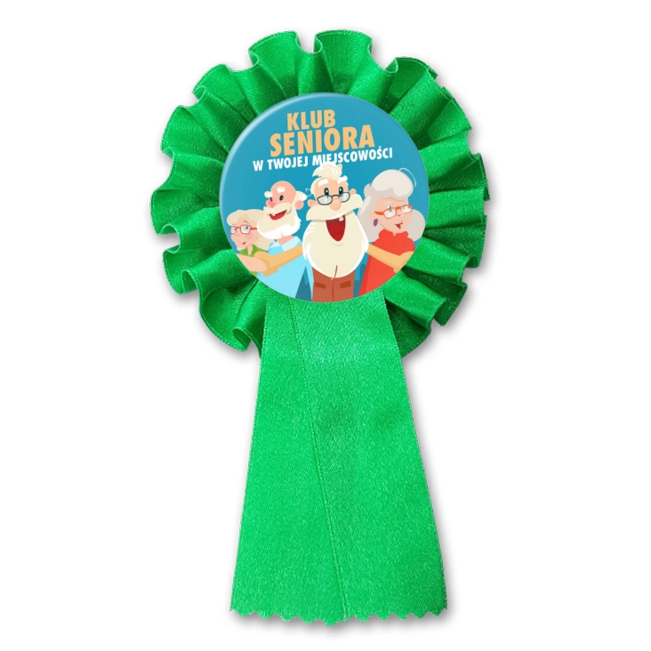 przypinka kotylion Klub Seniora na niebieskim tle