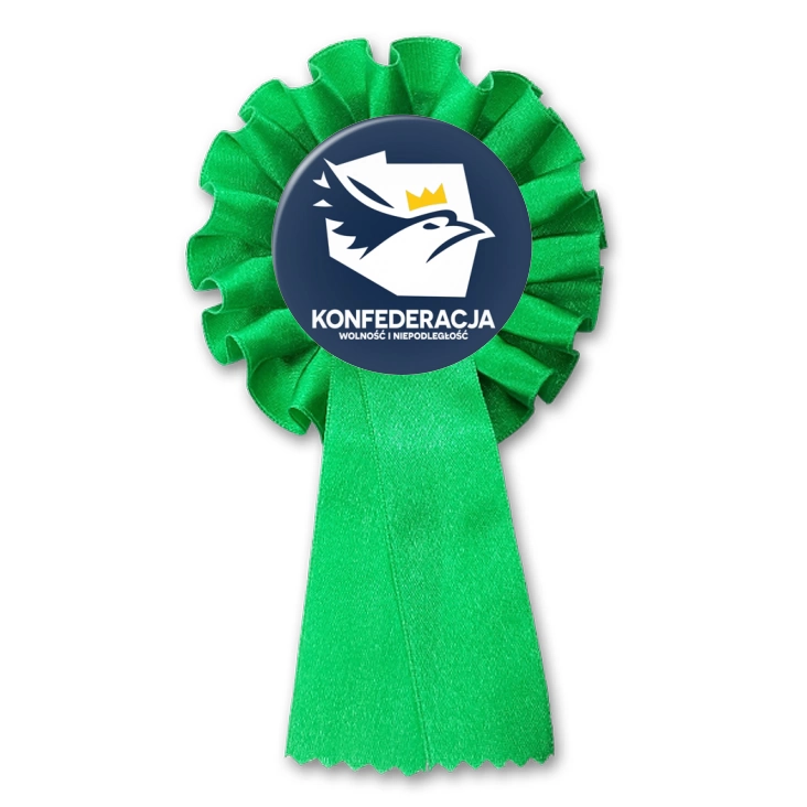 przypinka kotylion Konfederacja logo w inwersji