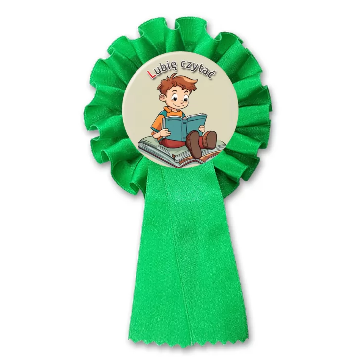 przypinka kotylion Lubię czytać chłopiec z książką
