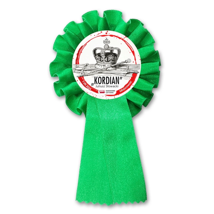 przypinka kotylion Narodowe Czytanie Kordian korona cara