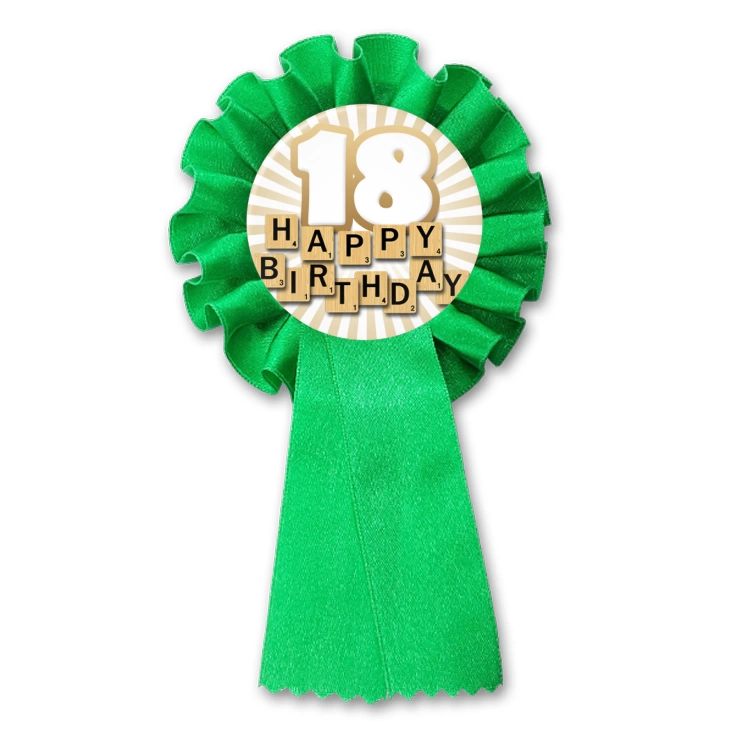 przypinka kotylion Osiemnastka Happy Birthday scrabble