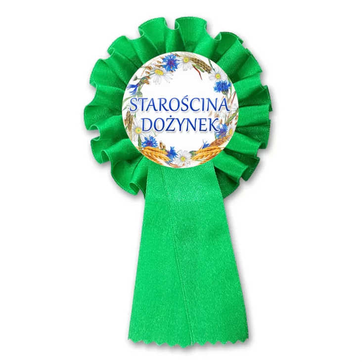 przypinka kotylion Starościna dożynek wieniec z chabrami