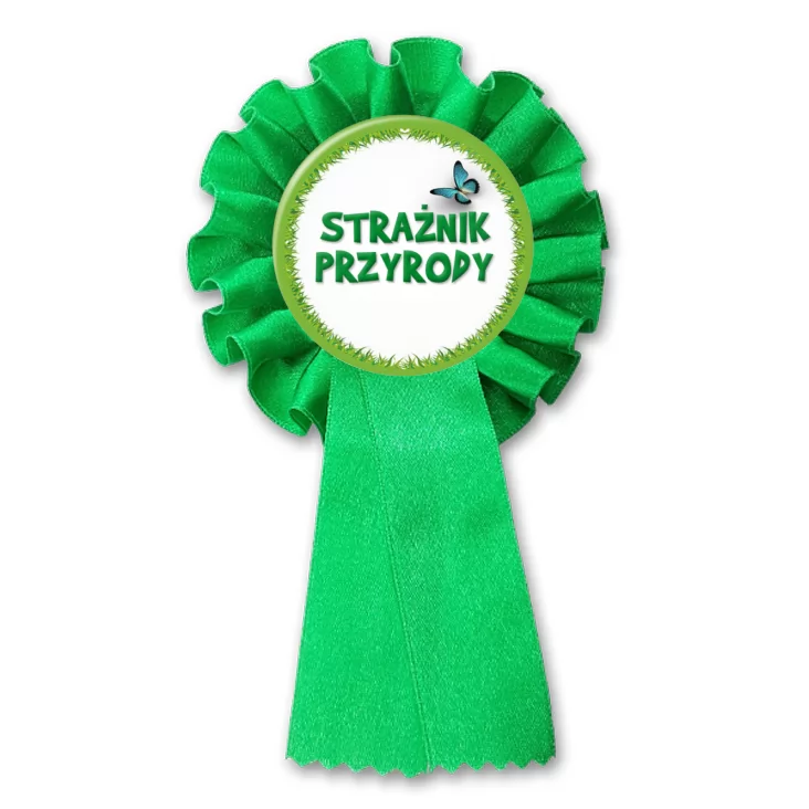 przypinka kotylion Strażnik Przyrody trawa z motylem