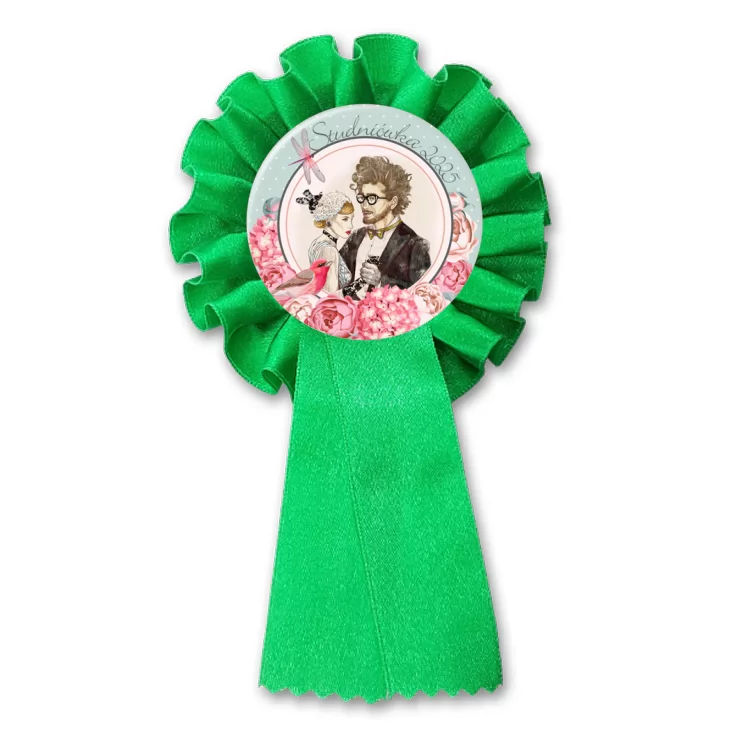 przypinka kotylion Studniówka para z panem Kleksem, gilem i różami
