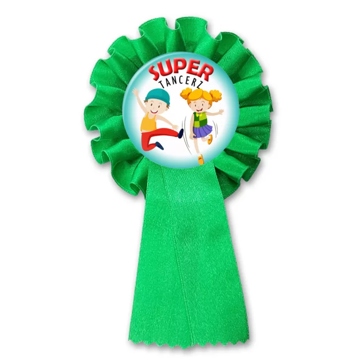 przypinka kotylion Super tancerz na turkusowym tle