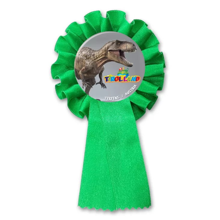 przypinka kotylion Tirolland Tyranozaur na szarym tle