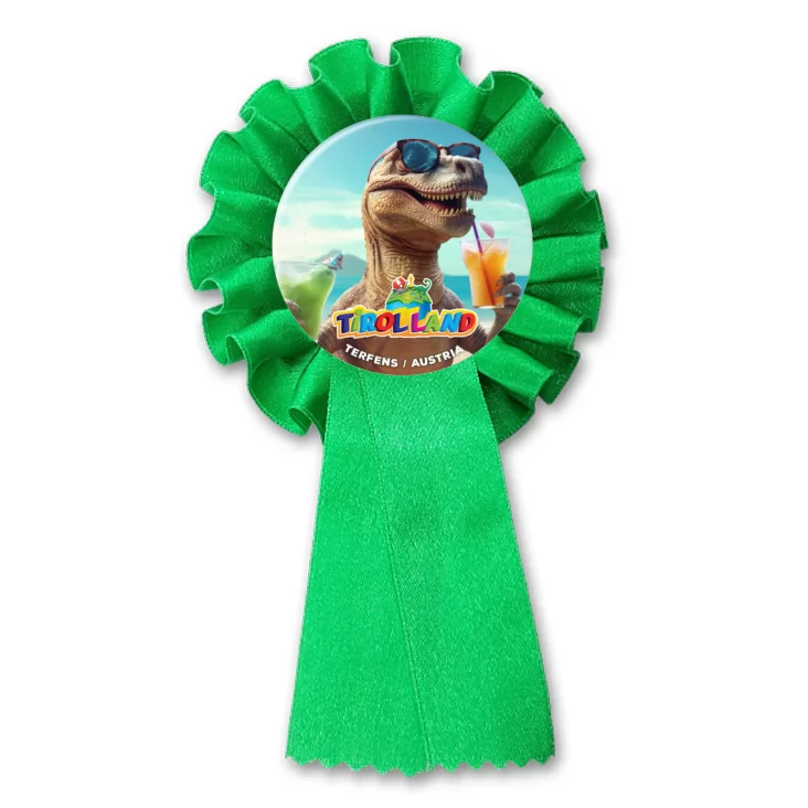 przypinka kotylion Tyranozaur na wakacjach w Tirolland