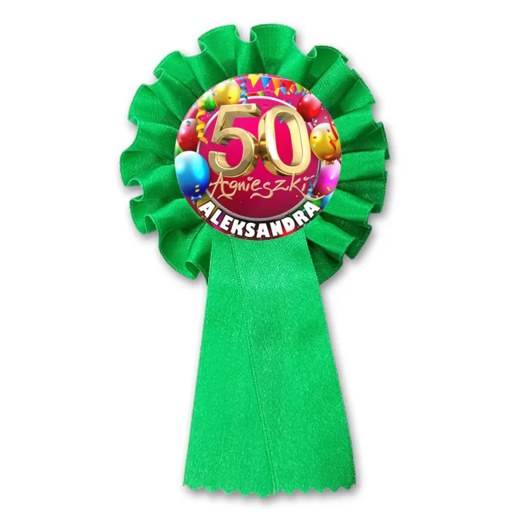 przypinka kotylion Urodziny 50 imienne identyfikator