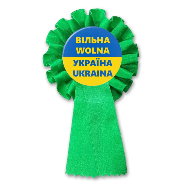 przypinka kotylion Wolna Ukraina dwujęzyczna