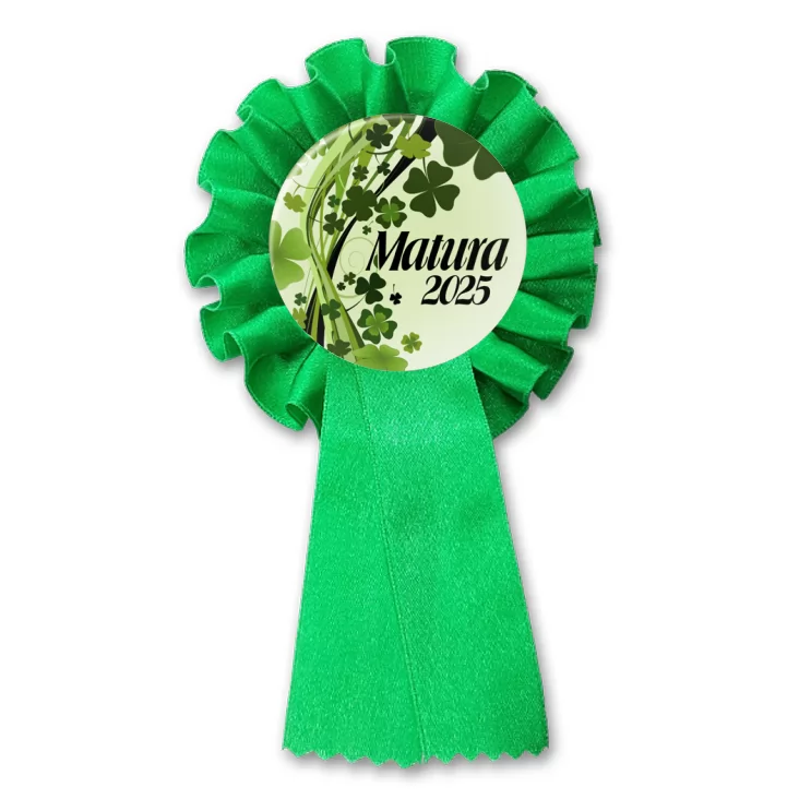 przypinka kotylion Matura z bukietem koniczyny