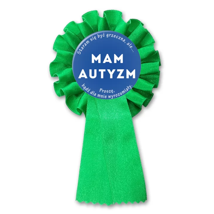 przypinka kotylion Mam autyzm. Staram się być grzeczna.