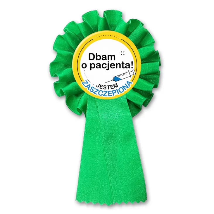 przypinka kotylion Dbam o pacjenta. Jestem zaszczepiona!