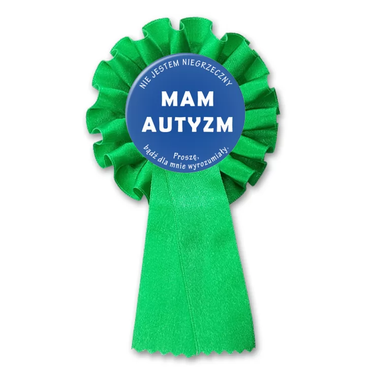 przypinka kotylion Mam autyzm. Nie jestem nigrzeczny.