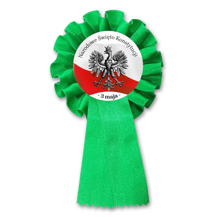przypinka kotylion Narodowe Święto Konstytucji z srebrnym godłem 3 maja