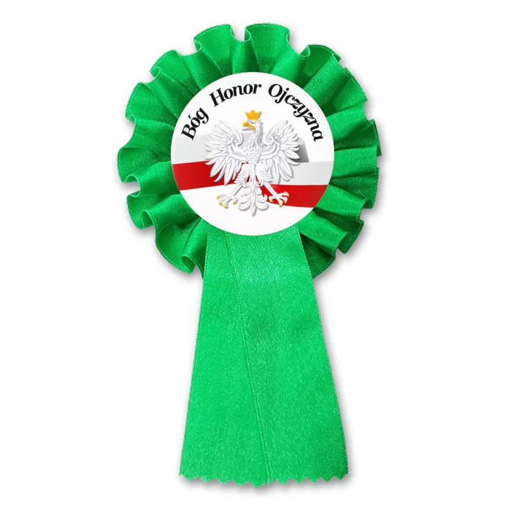 przypinka kotylion Bóg Honor Ojczyzna Orzeł z biało-czerwoną wstęgą